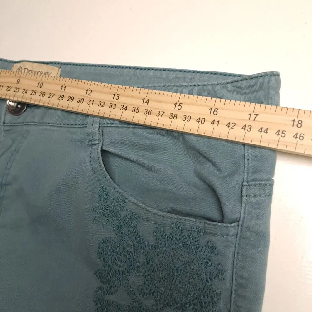 Democracy Jeans Womens 12 Green Skinny AB Technology Preppy Pants Embroidered_6